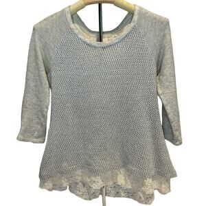 Women's Postmark X Anthropologie Jersey Lace 3/4 Sleeve Jewel Neck Blouse, Sz Sm